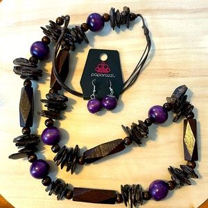 36” wood bead paparazzi necklace and earring set